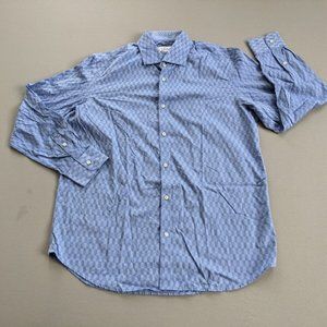 Robert Graham Size 17 Men Button Up Dress Shirt Blue Herringbone Long Sleeve EUC
